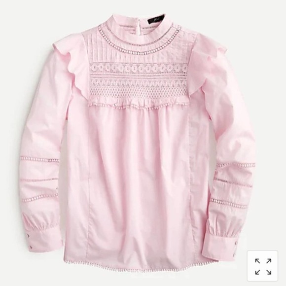 New J. Crew Crocheted Lace Flutter Sleeve Mock Neck Pink Top Medium - Picture 1 of 16